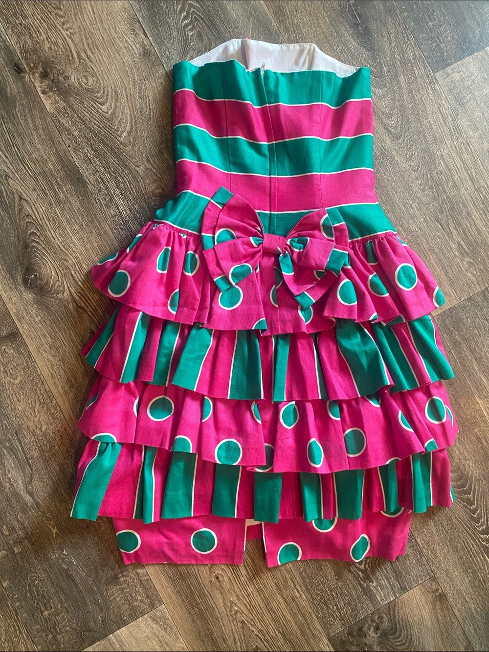Strapless Pink & Teal Tiered Ruffle Dress - Picture 2 of 16